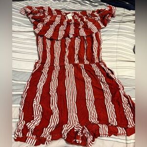Red and White Striped Off-Shoulder Romper